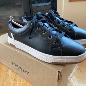 Sperry Top Sider Charter Lace Up Womens Leather Sneaker Size 6.5 Black NIB